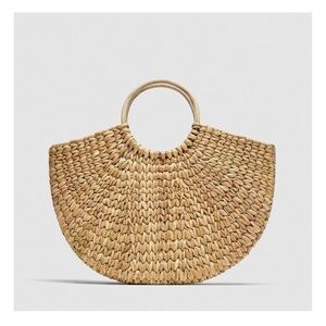 Zara Round Raffia Basket Bag